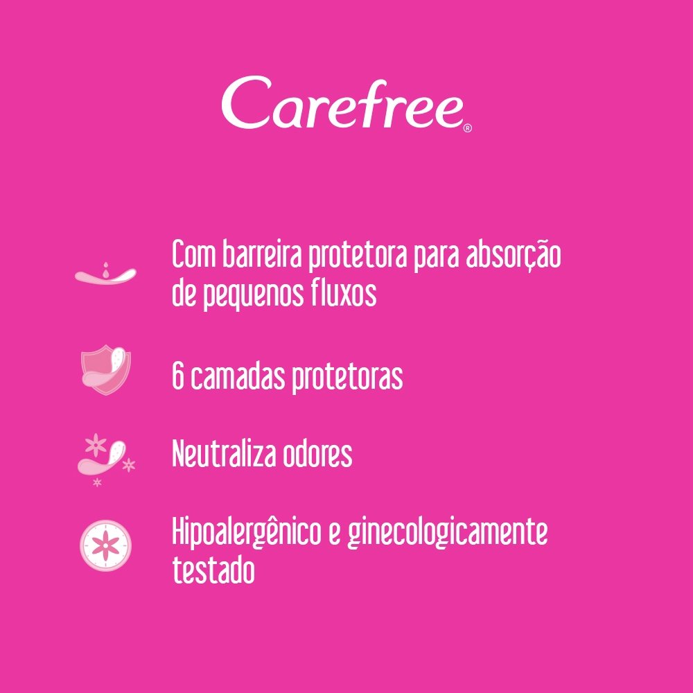 Absorvente Carefree Protetor Diário Todo Dia Flexi sem Perfume Leve 80 Pague 60 - Embalagem com 80 Unidades