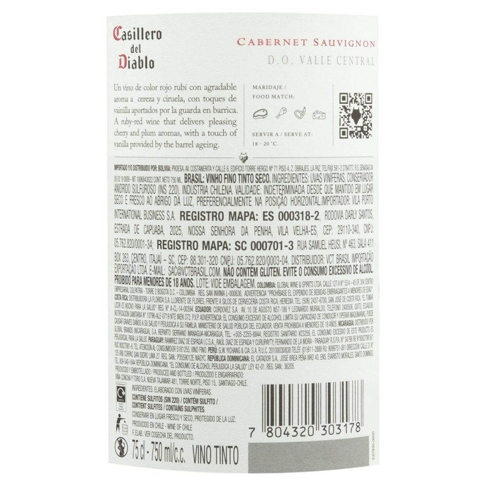 Vinho Chileno Casillero Del Diablo Cabernet Sauvignon Tinto 750ml