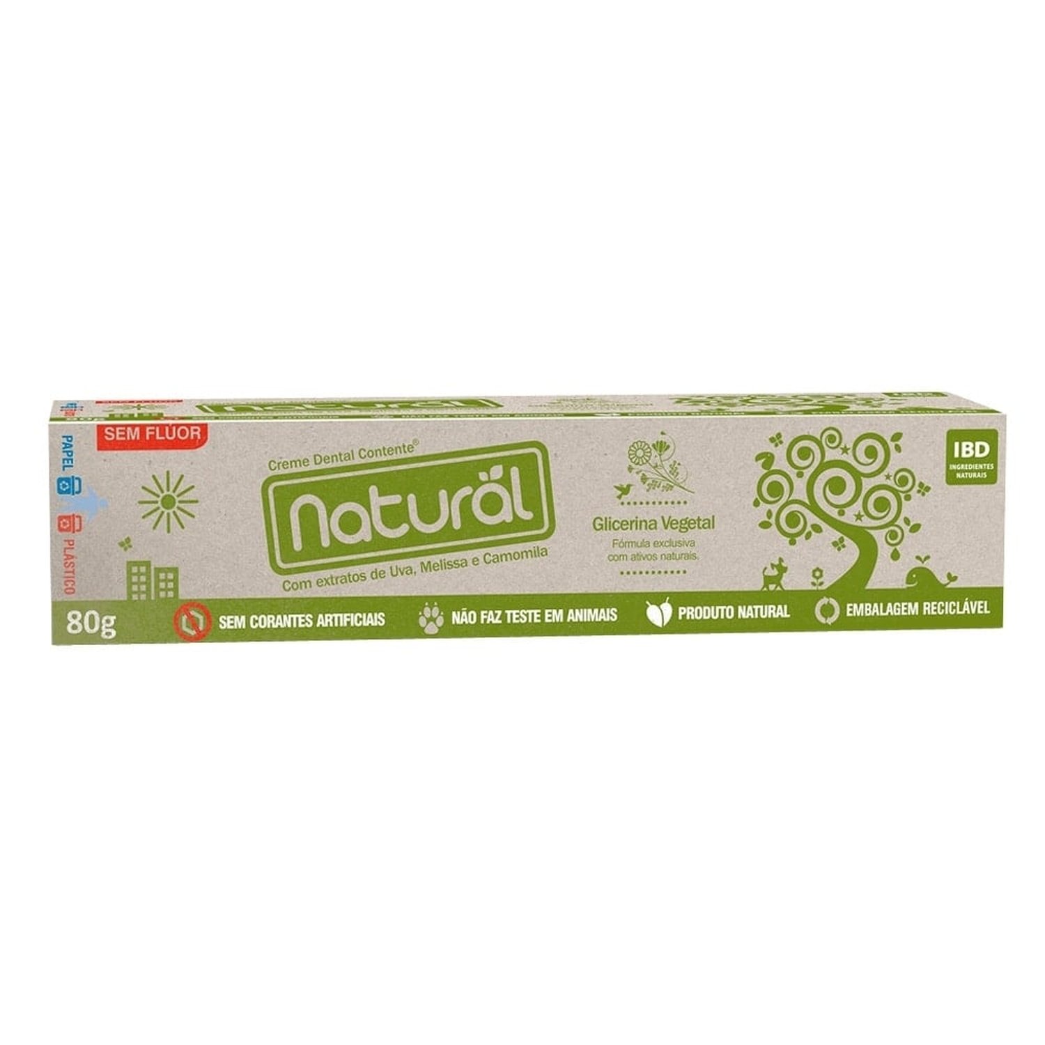 Creme Dental Orgânico Natural com Extratos de Uva, Melissa e Camomila 80g