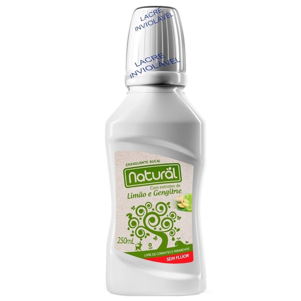 Enxaguatório Bucal Natural Contente c/ Extratos de Limão e Gengibre 250 mL (Emb. contendo 6 und. de 250mL)