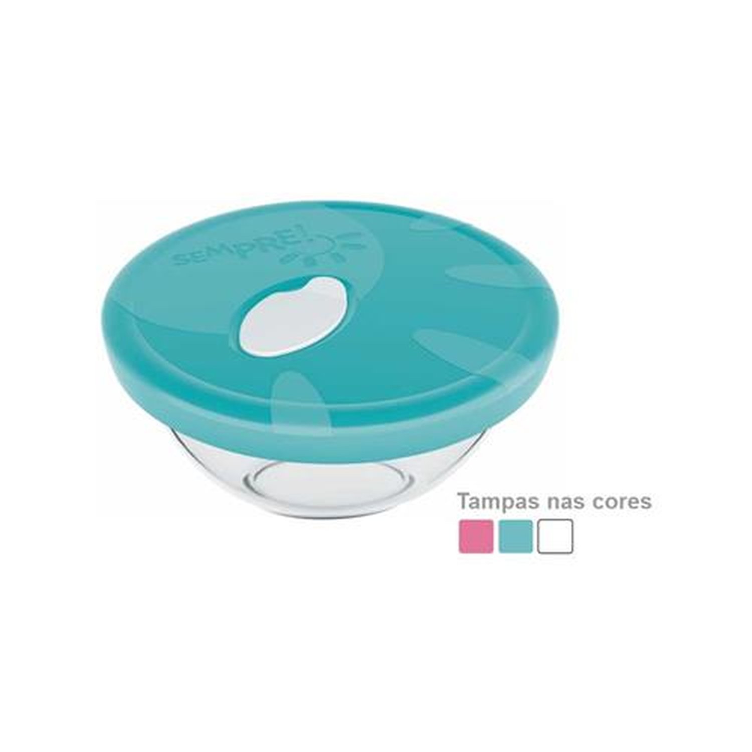 Tigela de Preparo 1L Vidro Incolor com Tampa Plástica Cores Sortidas Sempre
