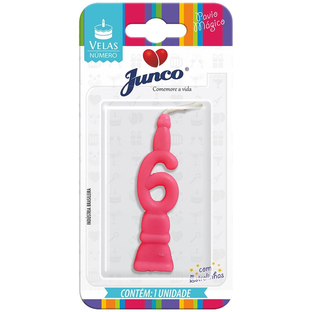 Vela Aniversário Número Rosa Nº 6 Junco