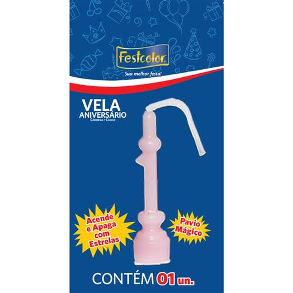 Vela Aniversario Numero Rosa N 1 - Embalagem com 1 unidade.