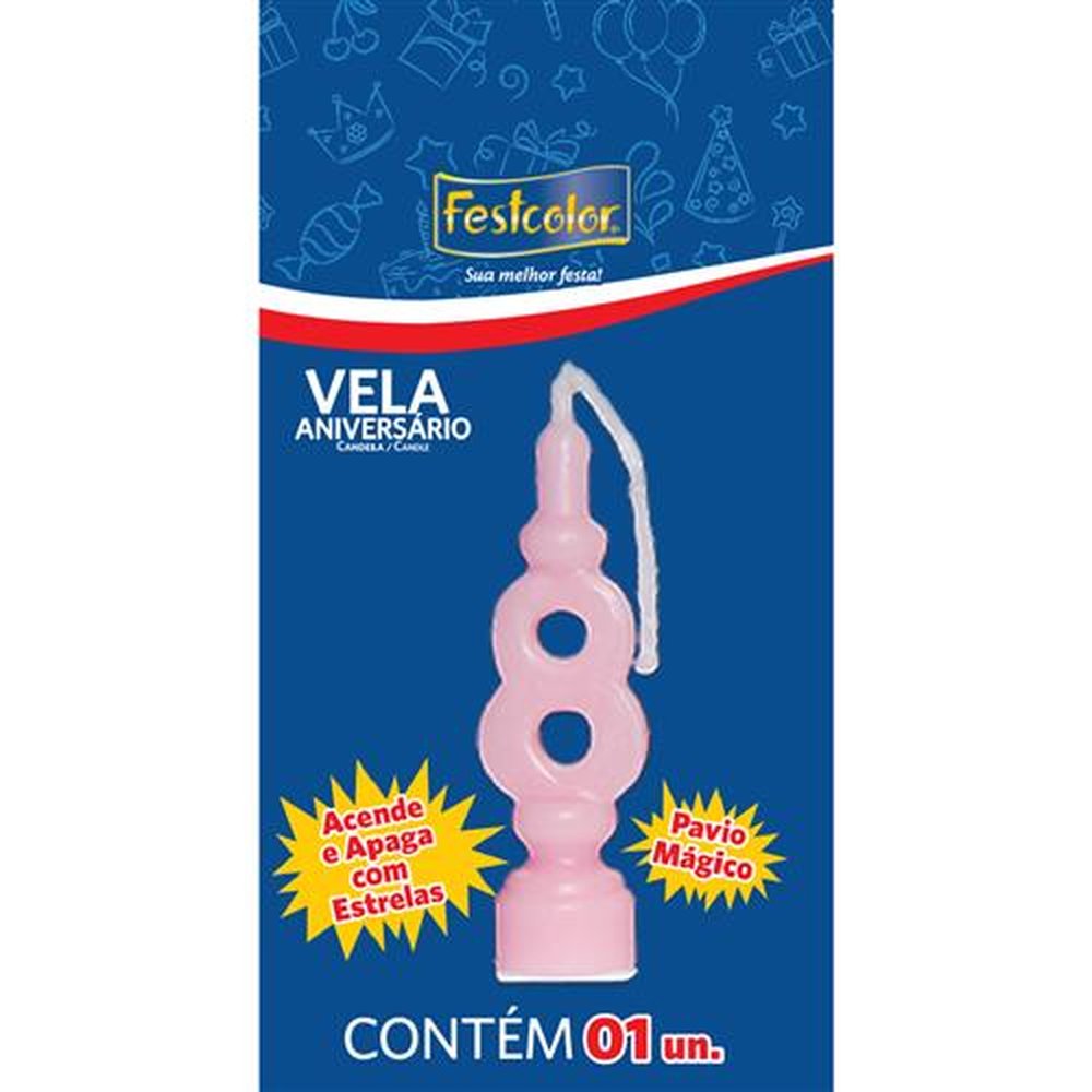 Vela Aniversario Numero Rosa N 8 - Embalagem com 1 unidade.