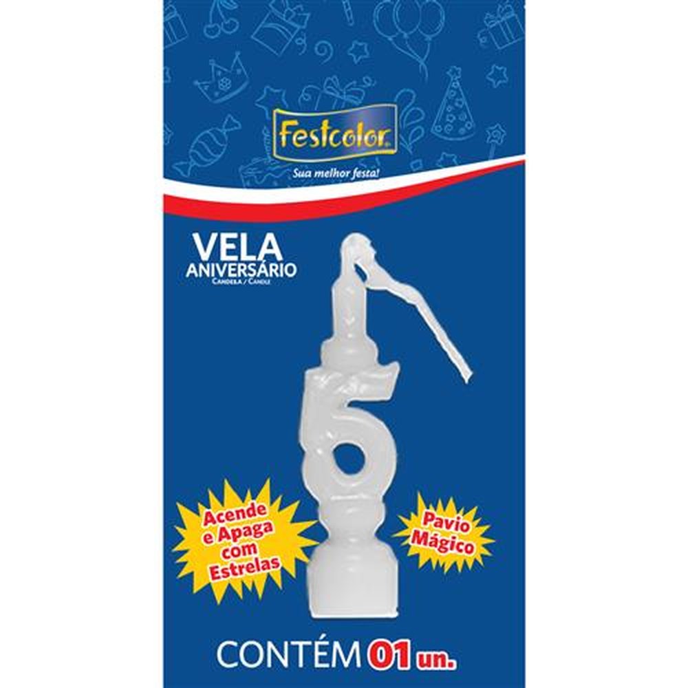 Vela Aniversario Numero Branca N 5 - Embalagem com 1 unidade.