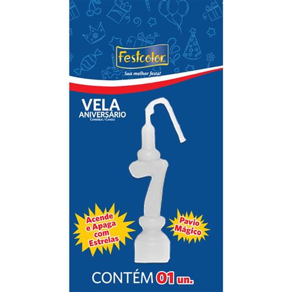 Vela Aniversario Numero Branca N 7 - Embalagem com 1 unidade.