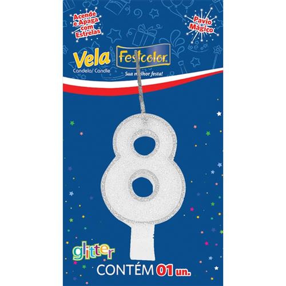 Vela Glitter Branca N 8
