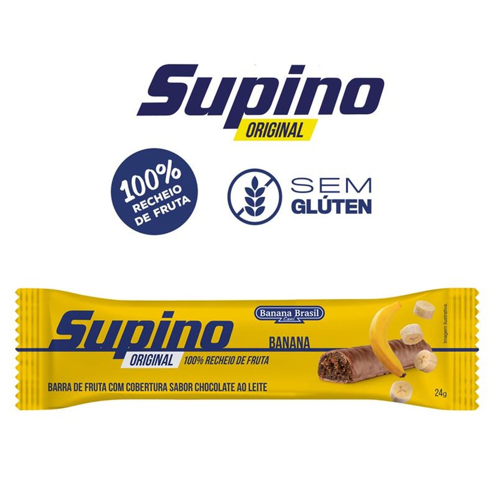 Barra de Frutas - Supino - Original - Banana com Cobertura de Chocolate ao Leite 24g - Display com 16 unidades