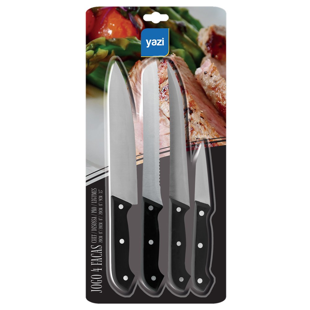 Faca Cozinha Conjunto Cabo Preto 4 Peças Yangzi
