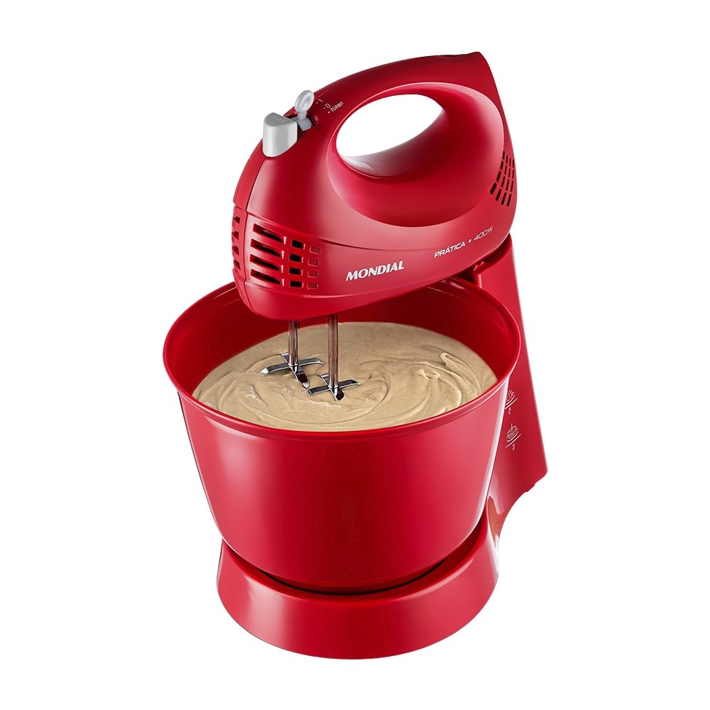 Batedeira Mondial Prática B44R - 3 Velocidades + Turbo, 1 Tigela, 400W, Vermelha 110V