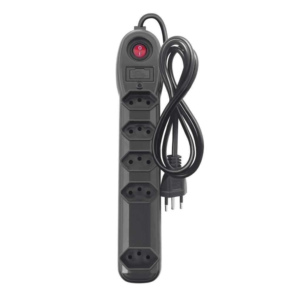 Filtro de Linha Megatron, 5 Tomadas 3 x 0,75mm 1M 10A SM Preto