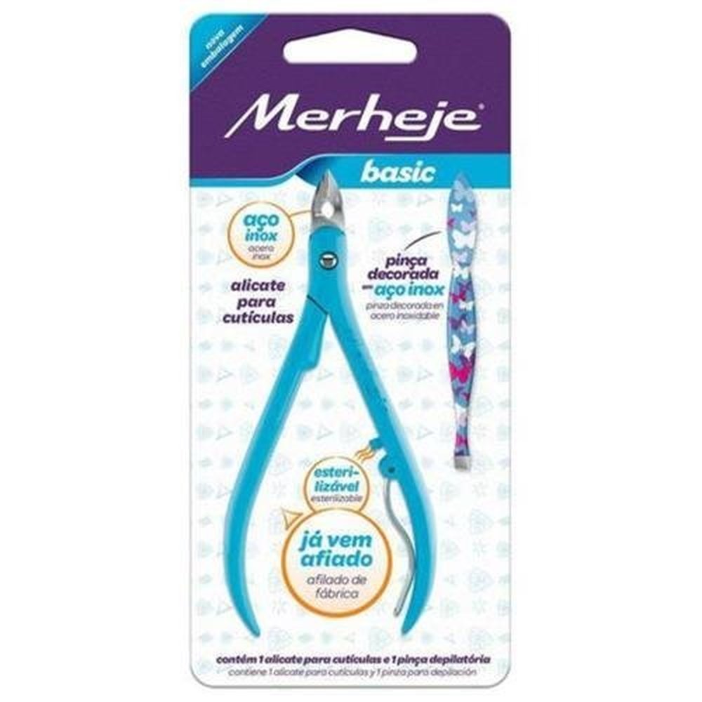 Alicate Para Cuticulas Merheje Basic Azul Com Pinca Decorada