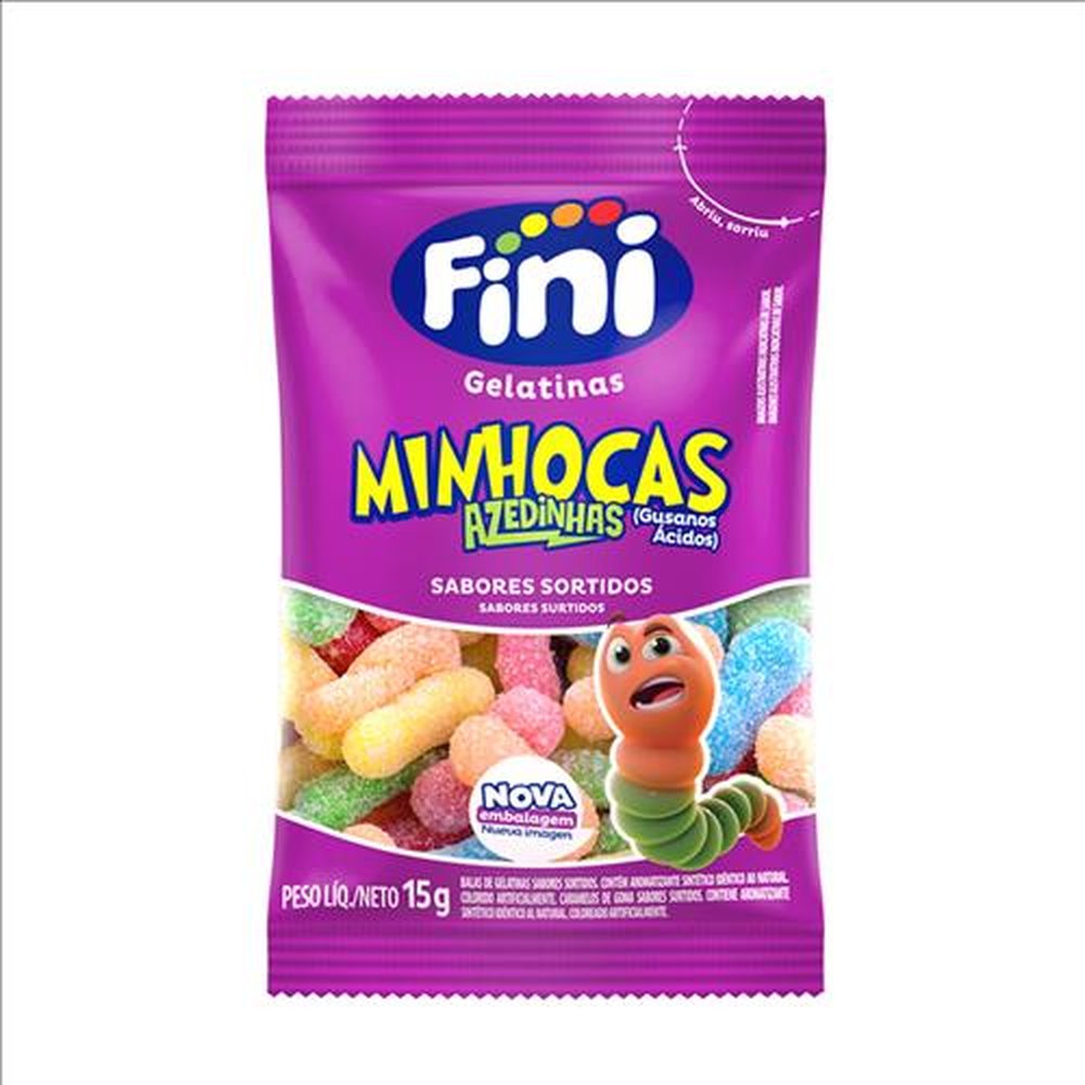 Mini Minhocas Azedinhas display com 12 unidades de 15g - Fini