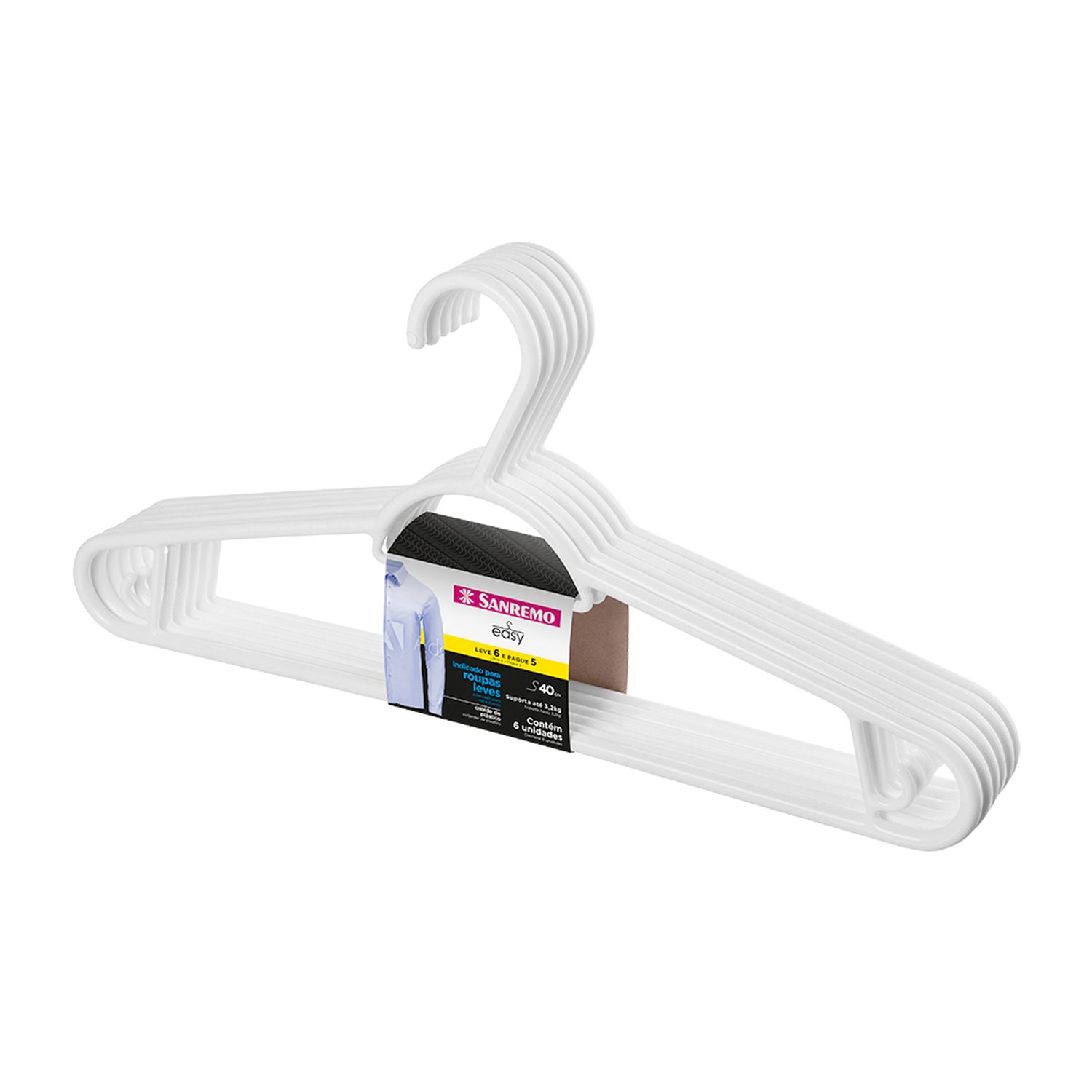 Cabide Adulto Plastico Leve 6 Pague 5 Branco.