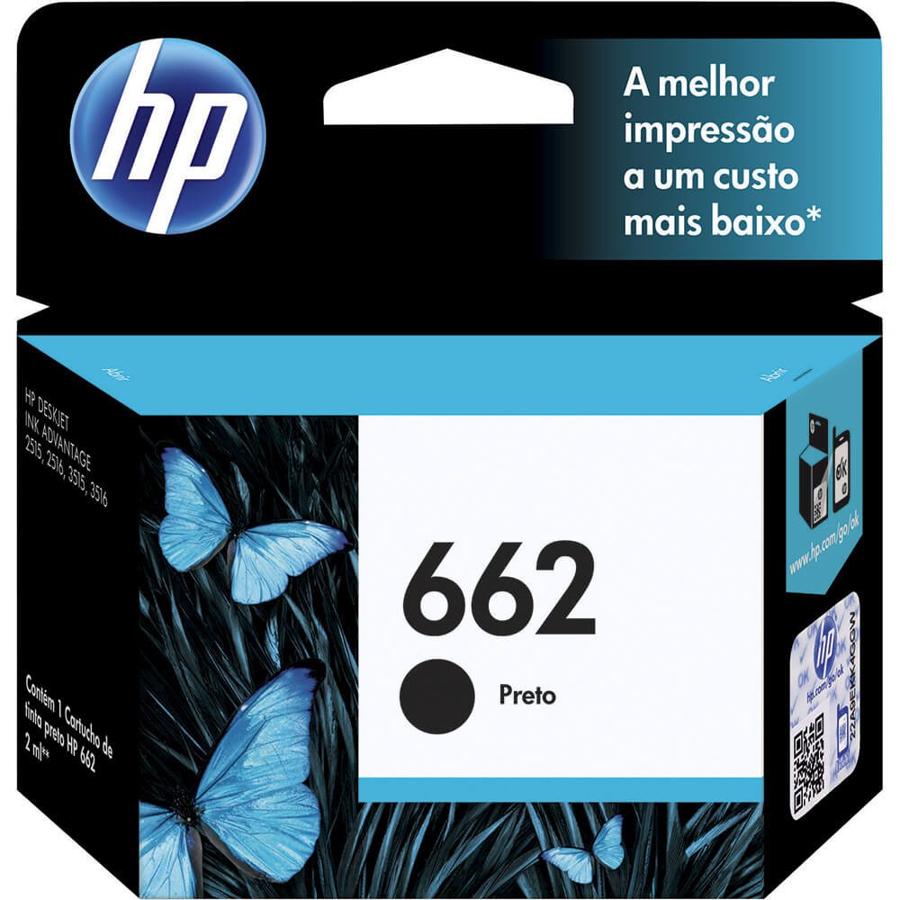 Cartucho Original HP 662 Ink Advantage CZ103AB Preto para Impressoras HP Deskjet 2515, 2516