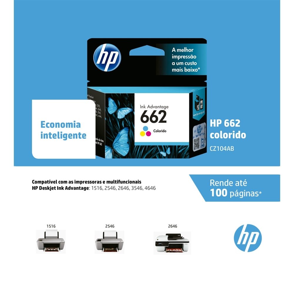 Cartucho Original HP 662 Ink Advantage CZ104AB Color para Impressoras 3546, 1516, 2546