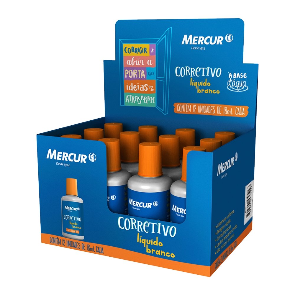 Corretivo Líquido 18ml Mercur - Embalagem com 12 Unidades