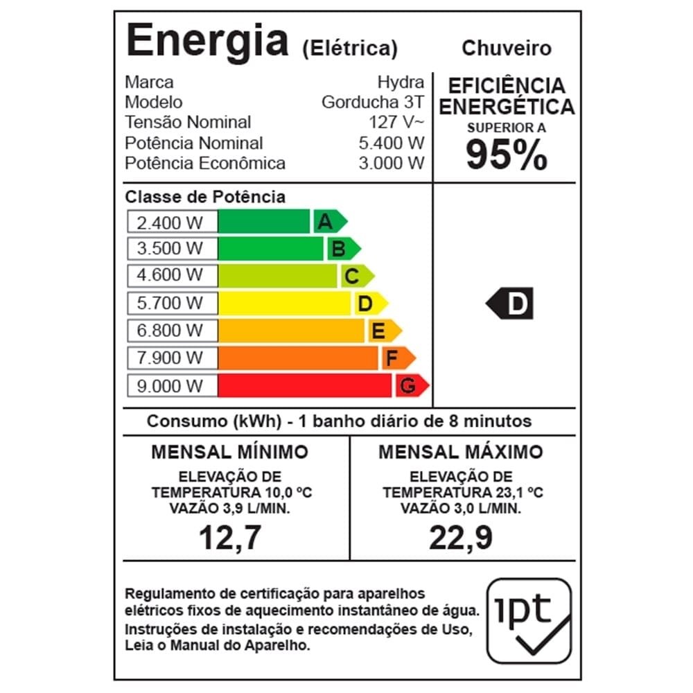 Chuveiro Hydra Gorducha 3 Temperaturas Branca 5400W 110V