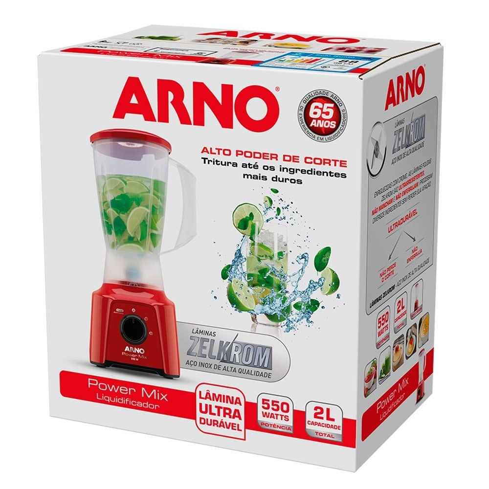 Liquidificador Arno LQ11 Power Mix - Copo de Plástico 2 Velocidades + Pulsar 550W Vermelho 110V