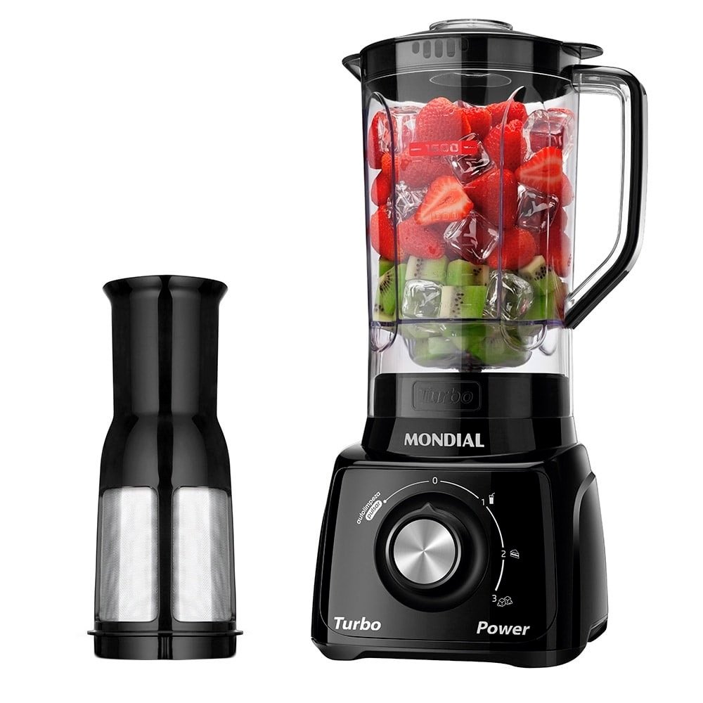 Liquidificador Mondial L-99 com Filtro - Copo Cristal, 3 Velocidades + Pulsar, 550W, Preto, 110V