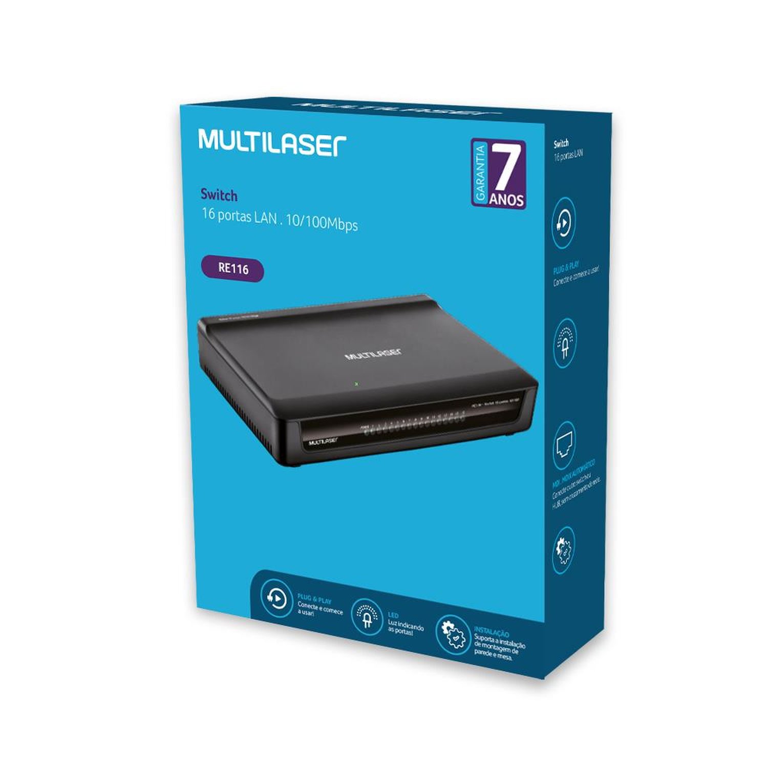 Mini Switch Multilaser 16 Portas 10/100 Mbps Mdi/Mdix Bivolt - RE116