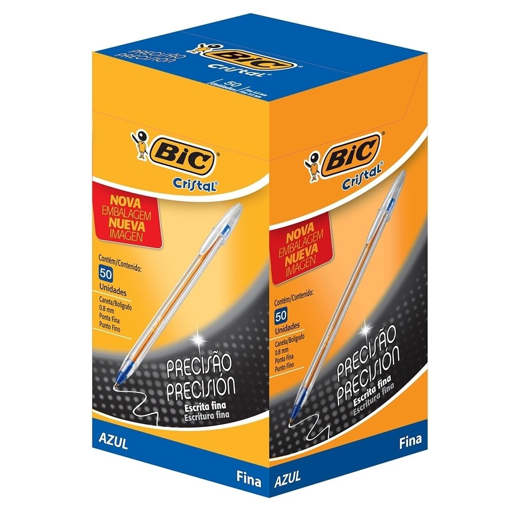Caneta Bic Cristal Fina Azul - Embalagem com 50 Unidades