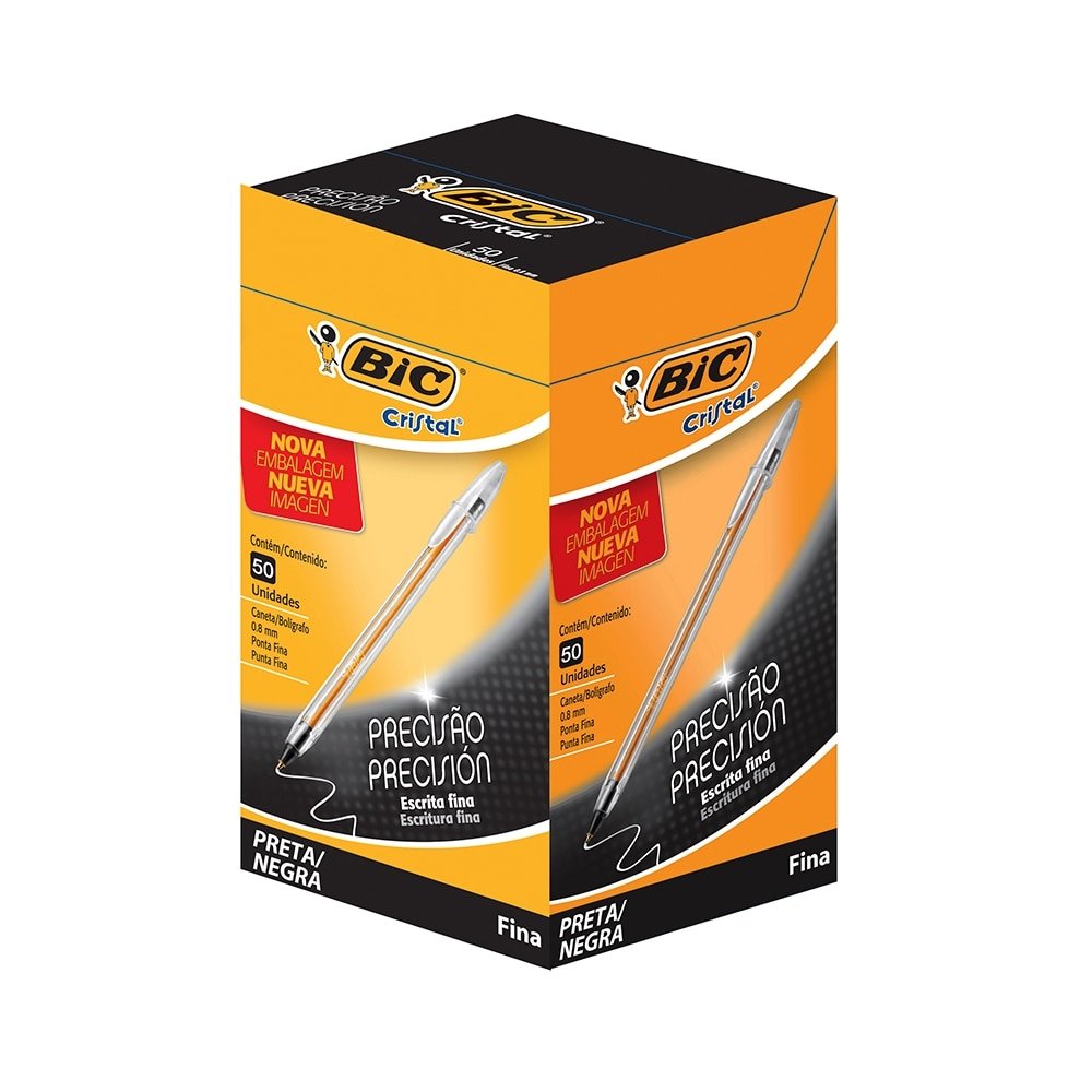 Caneta Bic Cristal Fina Preta - Embalagem com 50 Unidades