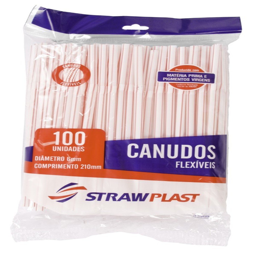 Canudo Flexivel 6mm Vermelho 1x100un Strawplast