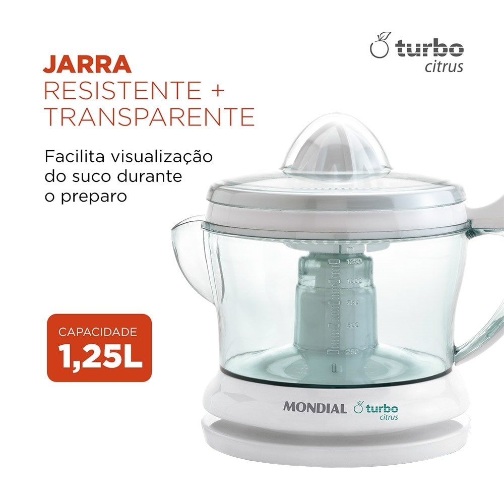 Espremedor de Frutas Mondial E01 Turbo Citrus - 25W, 1,25 Litros, 110V