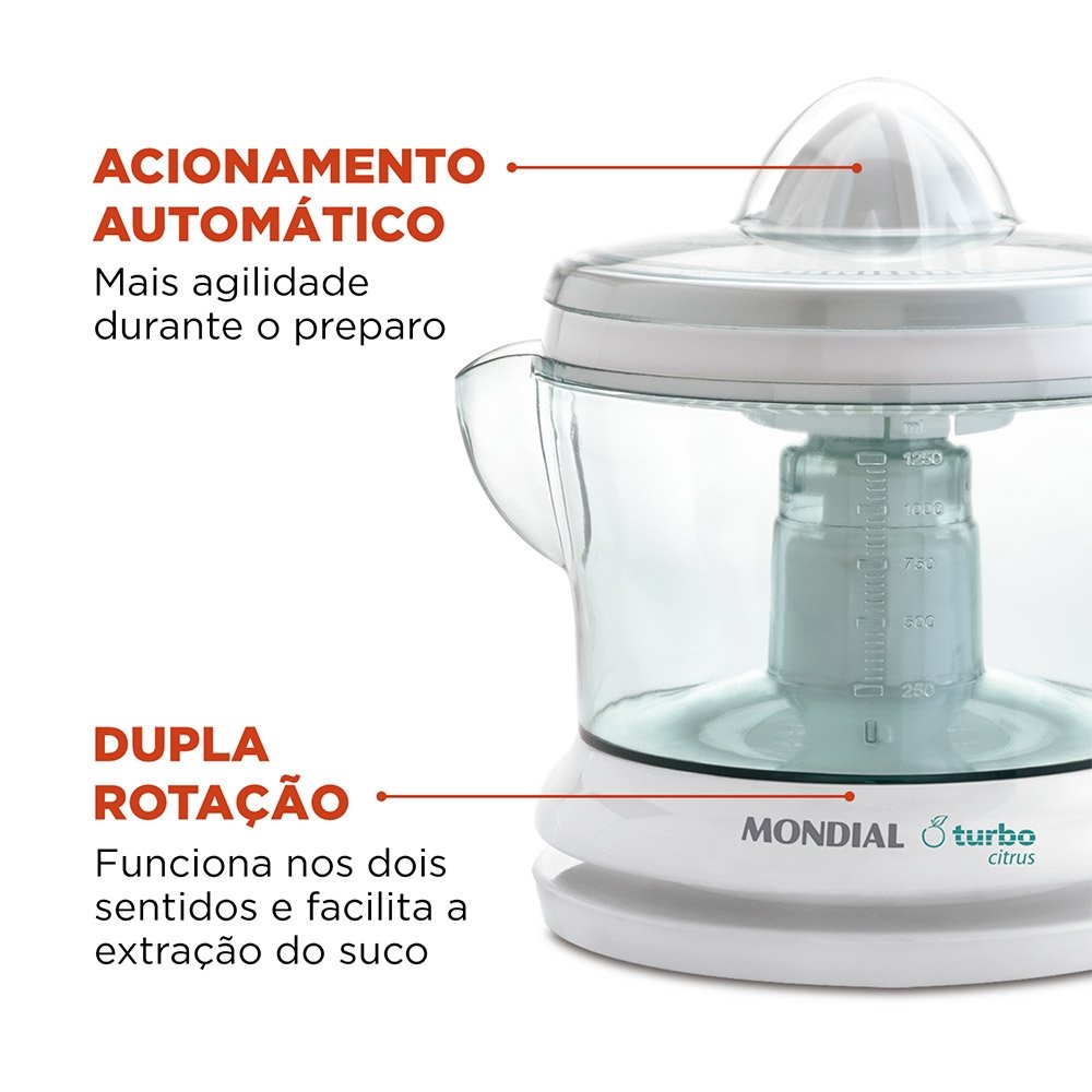 Espremedor de Frutas Mondial E01 Turbo Citrus - 25W, 1,25 Litros, 110V