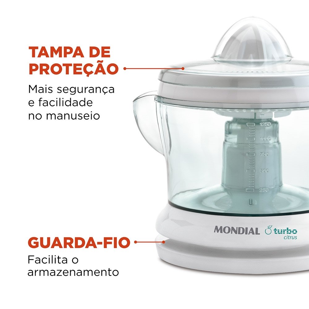 Espremedor de Frutas Mondial E01 Turbo Citrus - 25W, 1,25 Litros, 110V