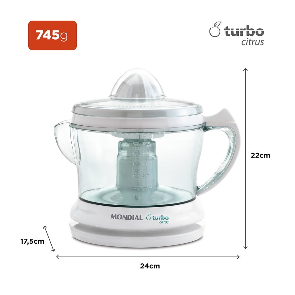 Espremedor de Frutas Mondial E01 Turbo Citrus - 25W, 1,25 Litros, 110V