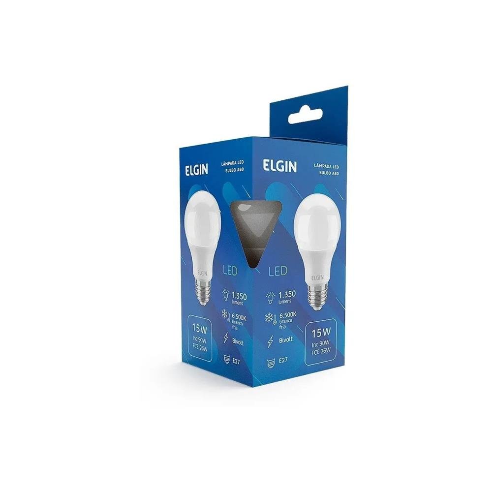 Lâmpada Bulbo LED A60 15W 6500k Elgin Bivolt Luz Branca Fria