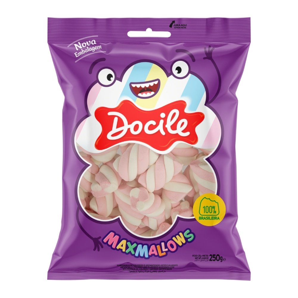 Marshmallow Docile Twist Rosa Branco Baunilha 250g