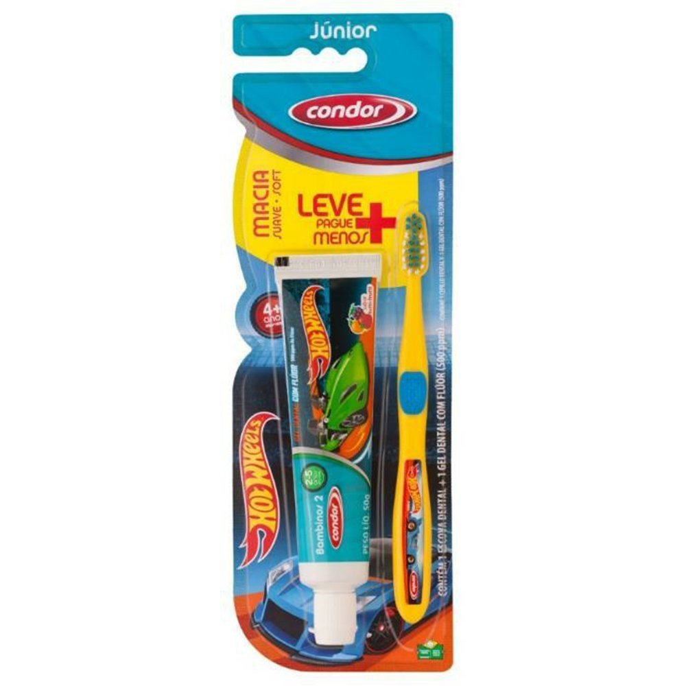 Kit Gel Dental e Escova Dental Condor Junior Hotweels