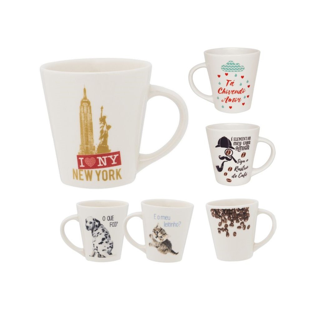 Caneca 250mL Drop Decorações Sortidas Cerâmica Biona