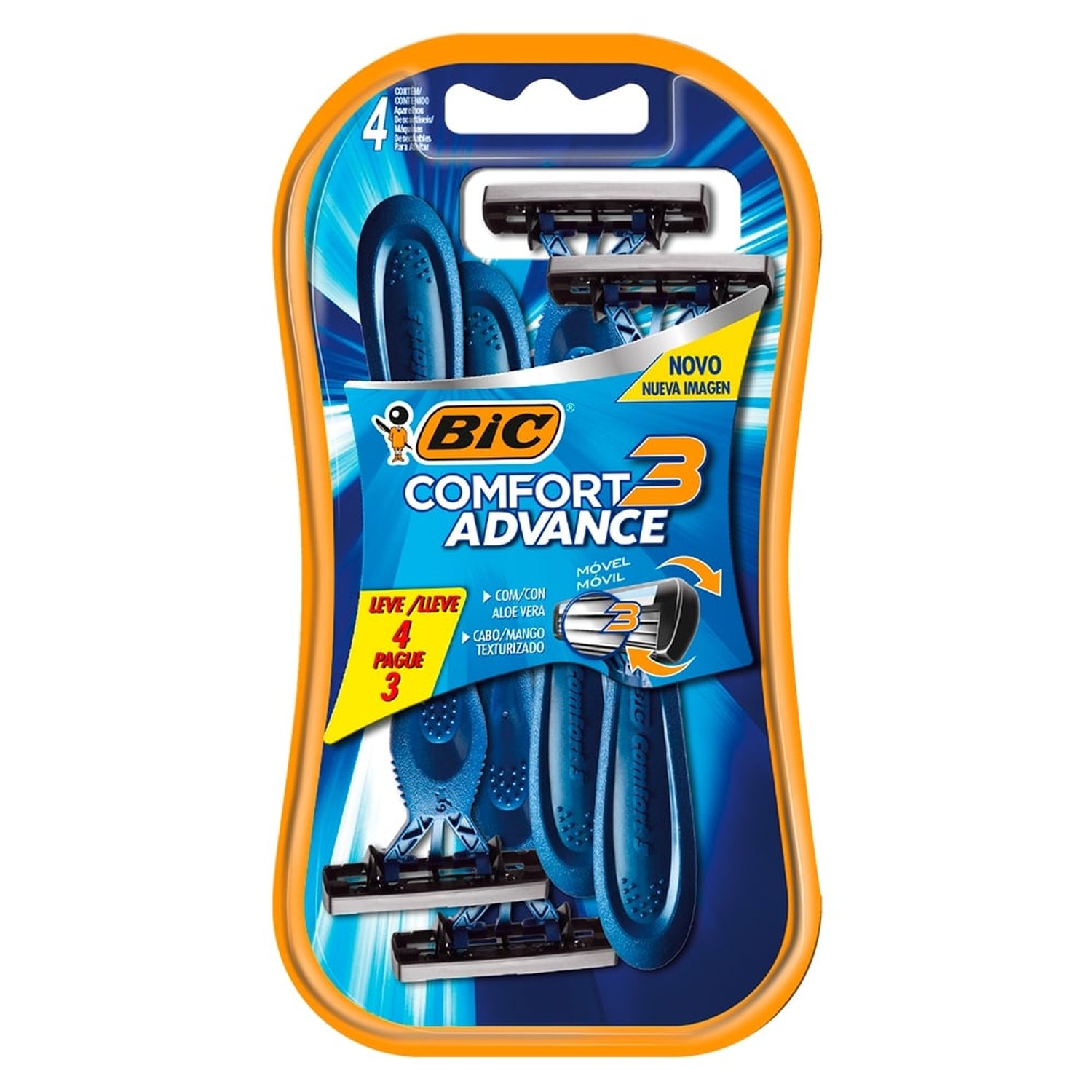 Aparelho Bic Comfort 3 Cabeça Móvel Pele Normal Embalagem com 4 Unidades