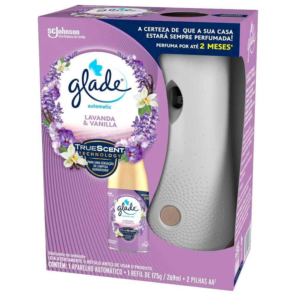 Purificador e Desodorizador de Ar Glade Aparelho Automatic Spray + Refil de Lavanda e Vanilla 175g/269ml + 2 Pilhas AA