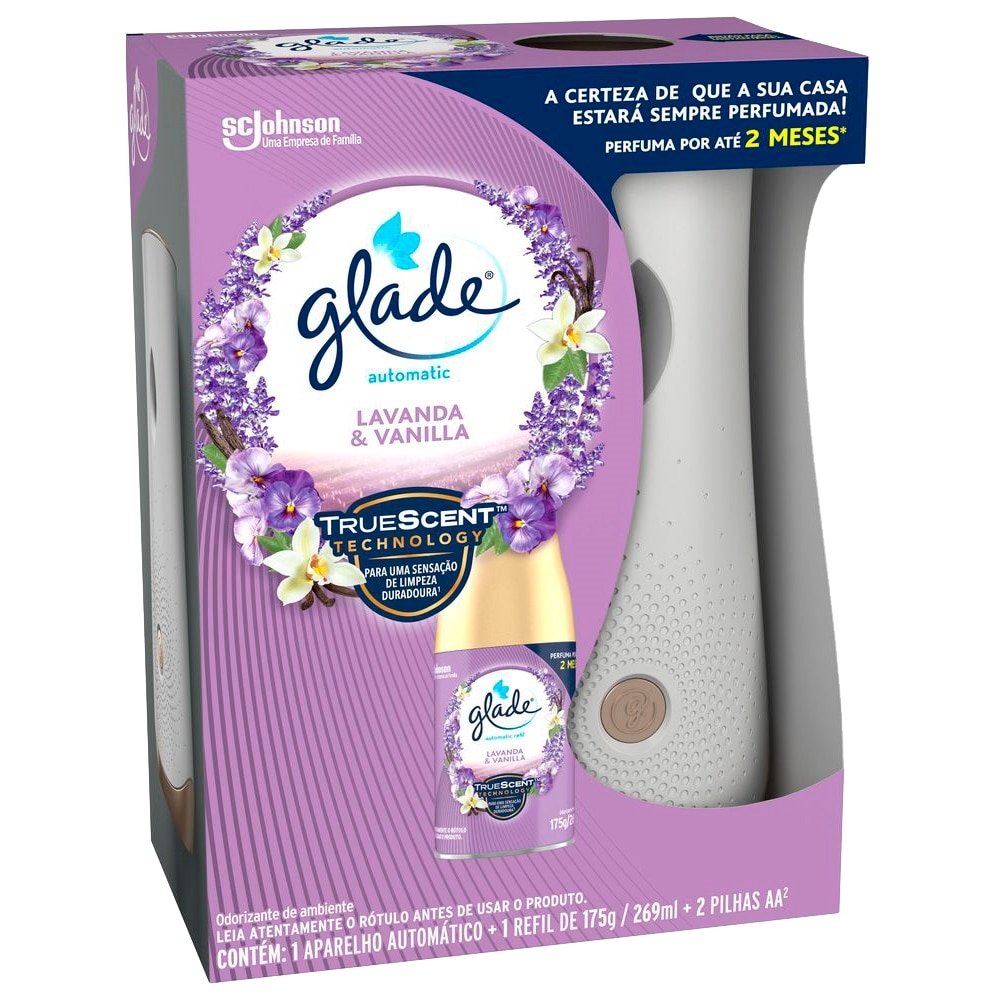 Purificador e Desodorizador de Ar Glade Aparelho Automatic Spray + Refil de Lavanda e Vanilla 175g/269ml + 2 Pilhas AA