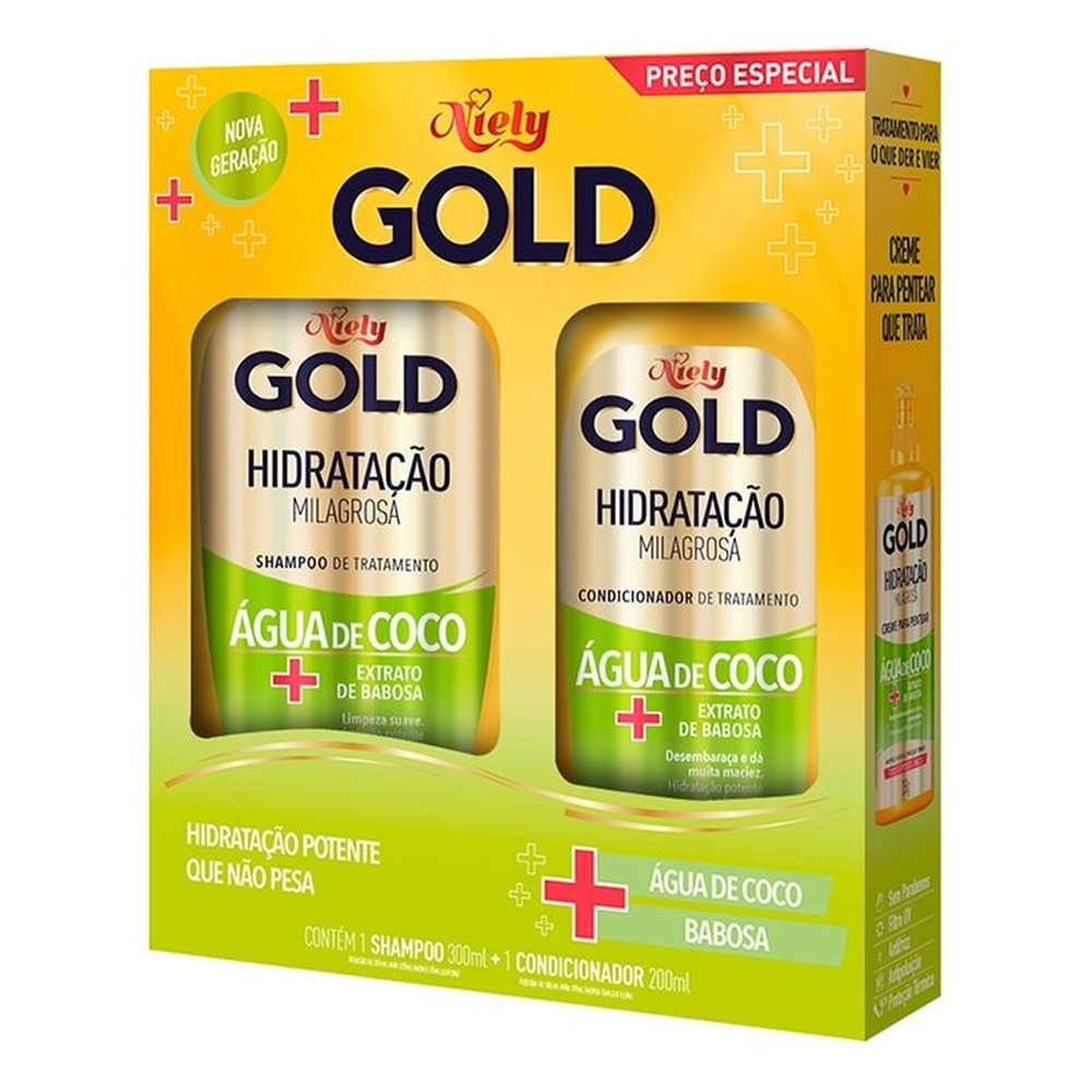 Shampoo Niely Gold 275ml + Condicionador Niely Gold Hidratação Água De Coco 175ml