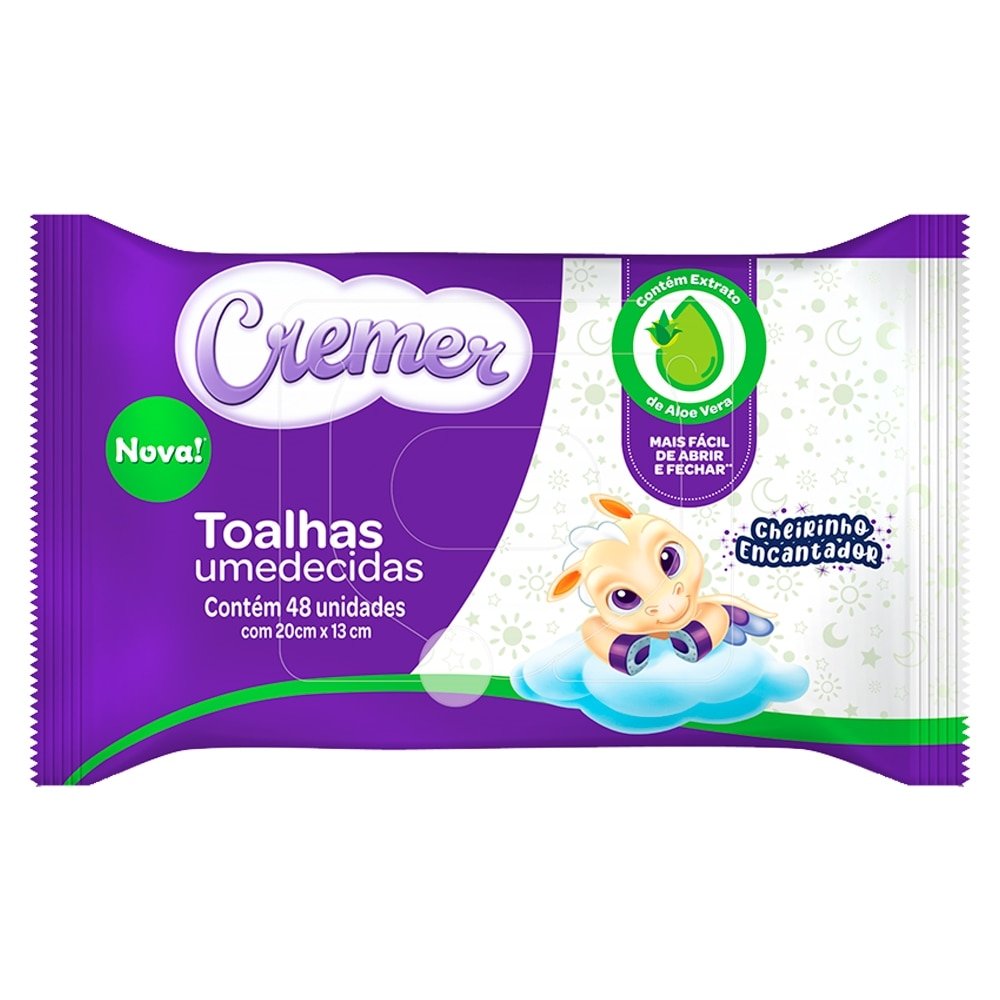 Toalhas Umedecidas Cremer Aloe Vera - Pacote com 48 Toalhas