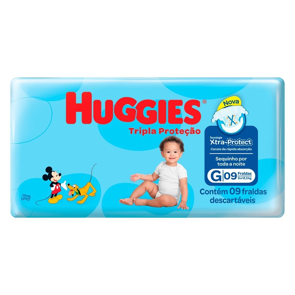 Fralda Descartável Huggies Tripla Proteção Tamanho G - Embalagem com 9 Tiras