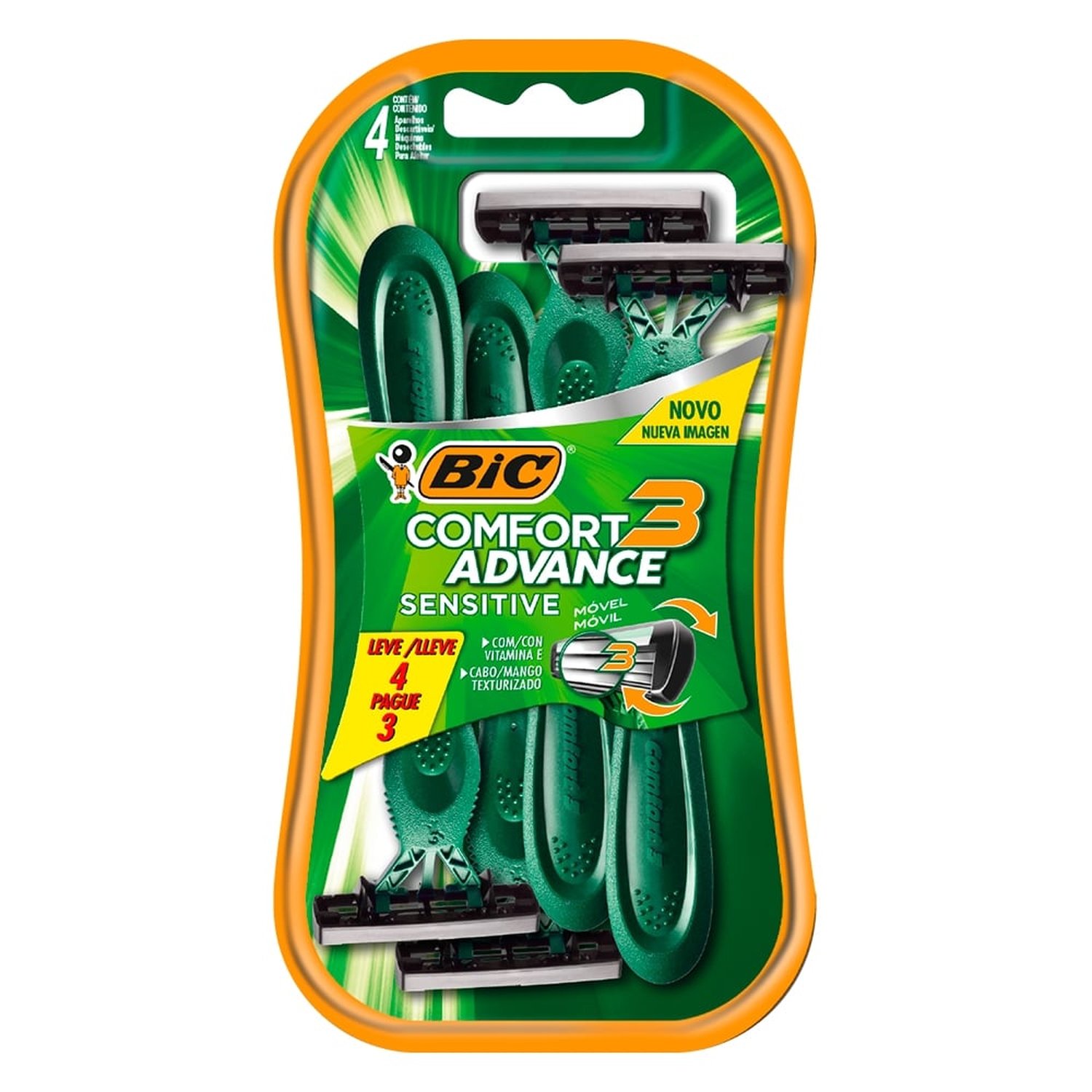 Aparelho Bic Confort 3 Cabeça Móvel Pele Sensível - Embalagem com 4 Unidades