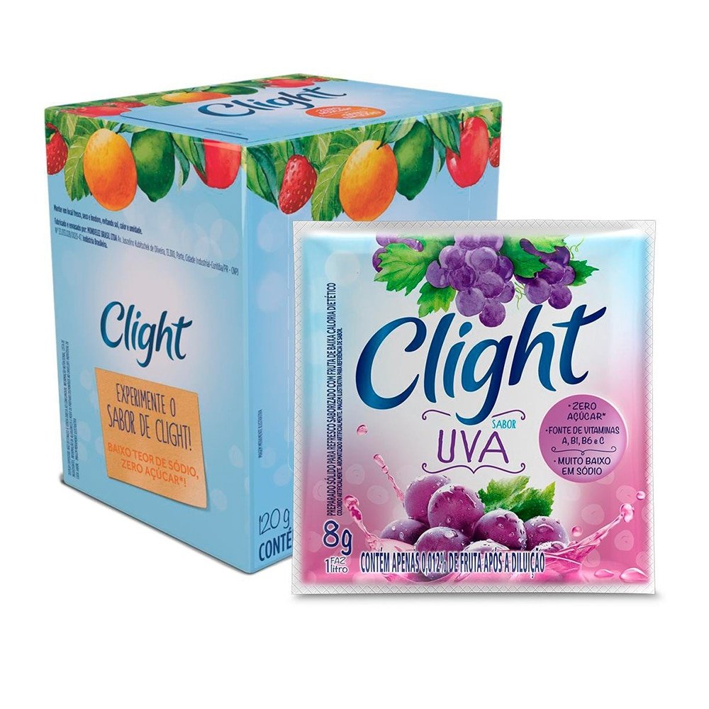 Refresco em Pó Clight sem Açúcar de Uva 8g - Display com 15 Unidades
