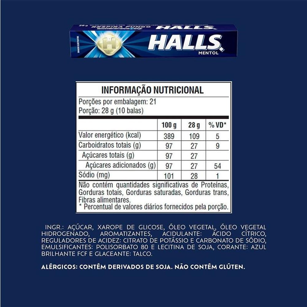 Bala Halls Mentol 28g - Embalagem com 21 Unidades