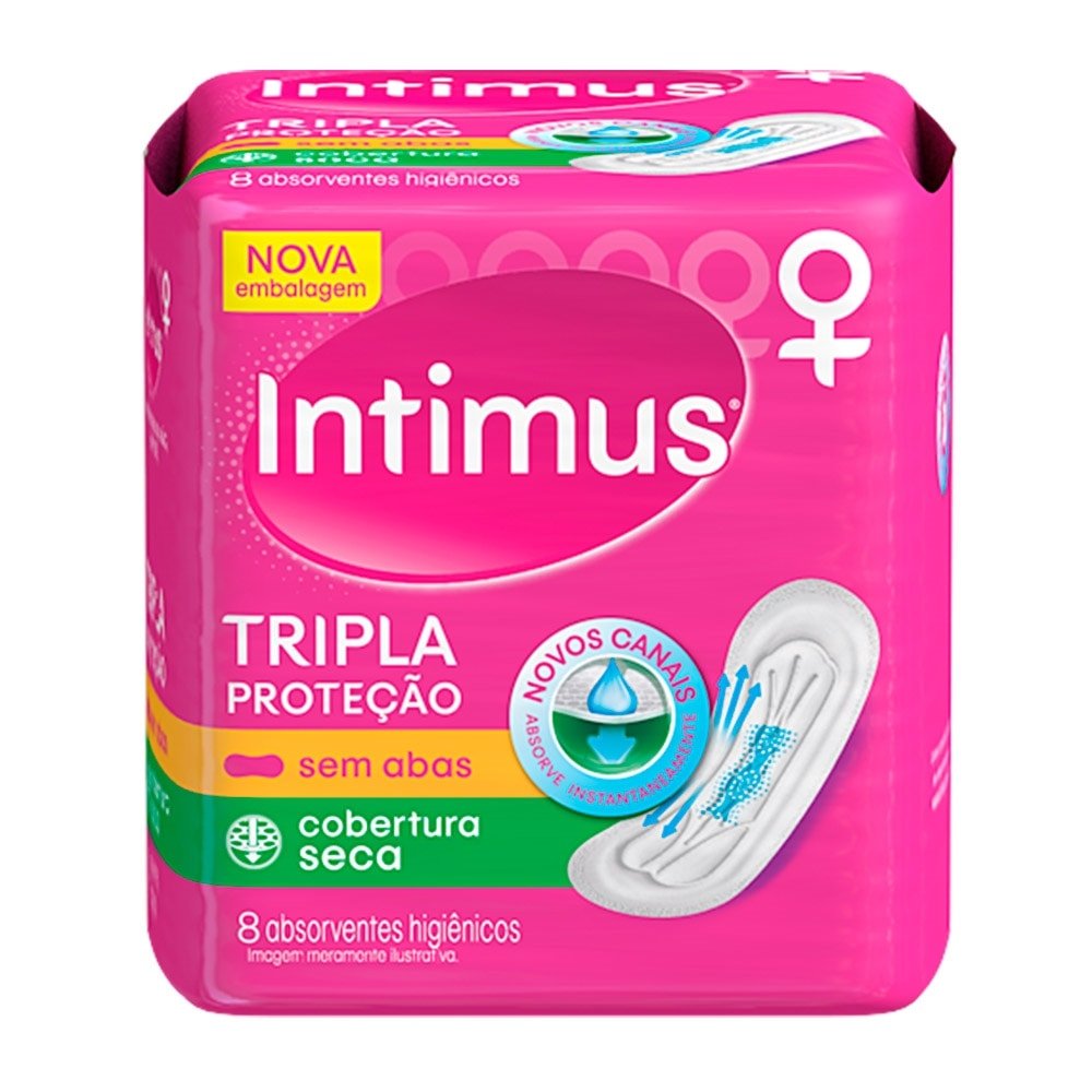 Absorvente Intimus Tripla Proteção Cobertura Seca sem Abas - Embalagem com 8 Unidades