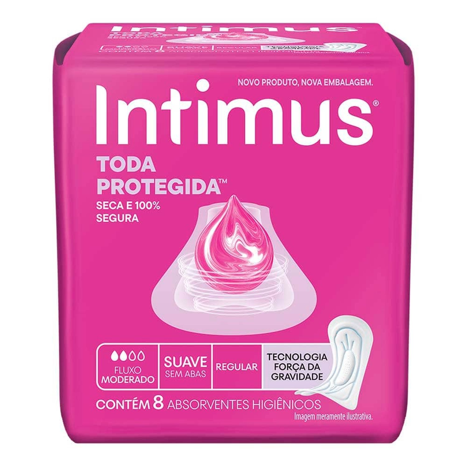 Absorvente Intimus Tripla Proteção Cobertura Extra Suave sem Abas - Embalagem com 8 Unidades