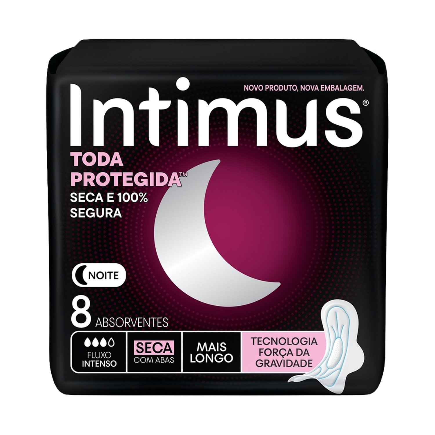 Absorvente Intimus Noturno Cobertura Seca Com Abas - Embalagem com 8 Unidades