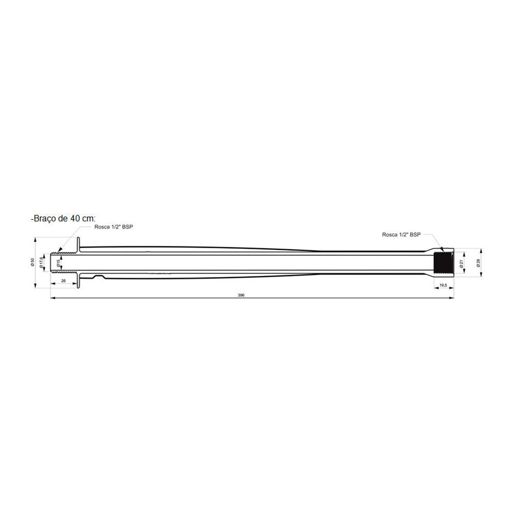 Braço para Chuveiro Pratik 40cm Branco 3008-E40PK