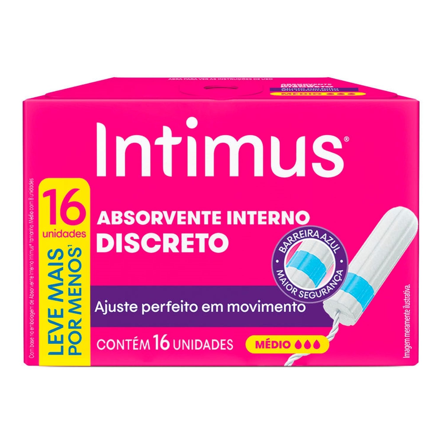 Absorvente Interno Intimus Médio Leve 16 Pague 15 - Embalagem com 16 Unidades